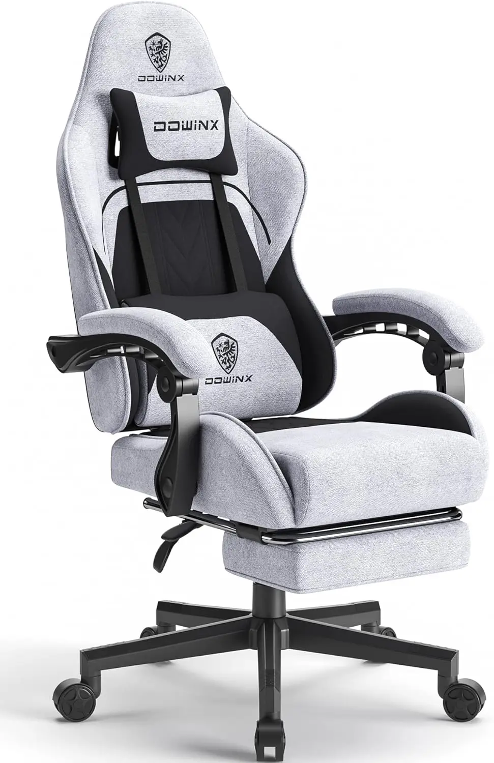 

Gaming Chair Fabric with Pocket Spring Cushion, Massage Game Chair Cloth with Headrest, Ergonomic Computer Chair Footrest 290LBS