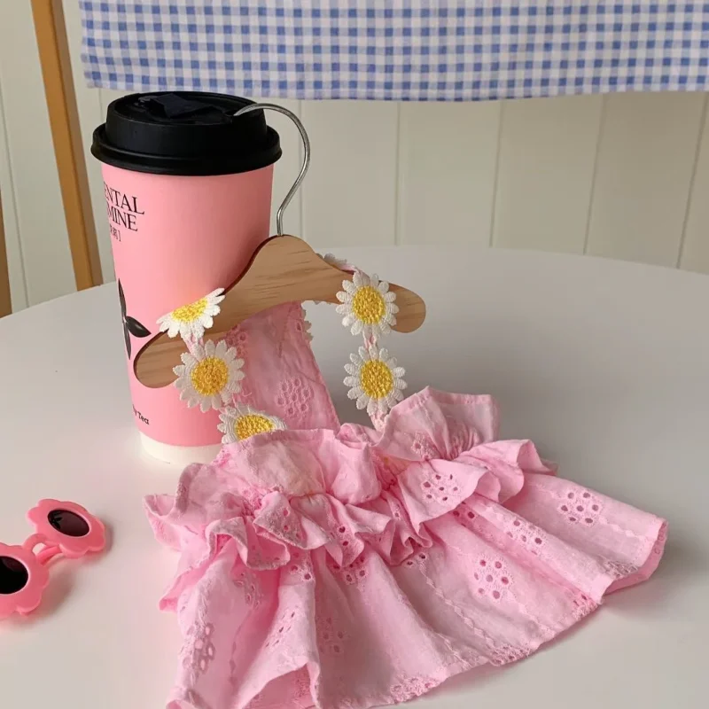 

Summer Ins Flower Strap Skirt Jacquard Embroidery Summer Sweet Outdoor Skirt Pet Suspender Dress Vest Dog Dresses for Small Dog