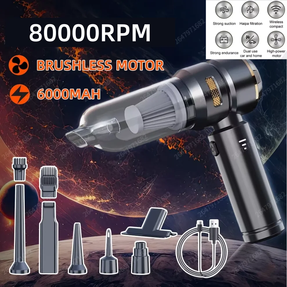 80000RPM Wireless Car Vacuum Cleaner 4 In 1 Brushless Motor High Power Portable Handheld Vacuum Home Office Mini Cleaning Tool