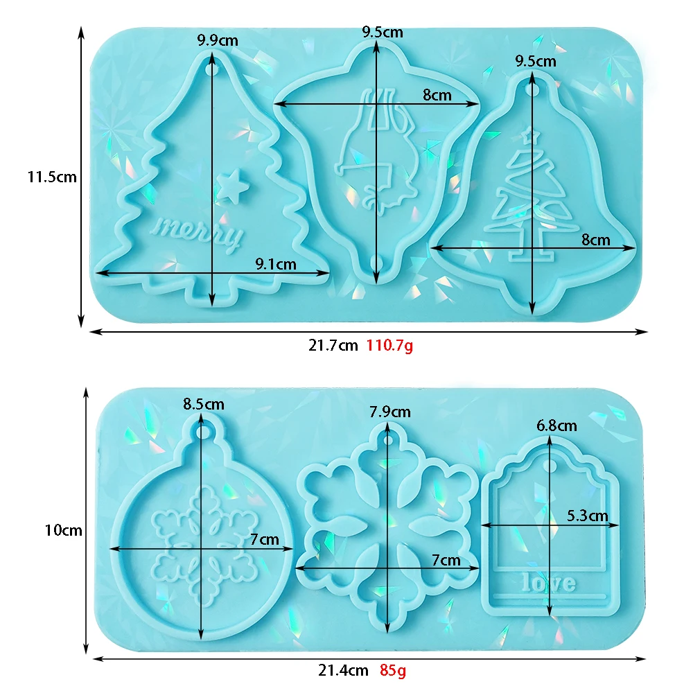 Light Shadow Christmas Pendant Epoxy Resin Mold Bell Snowflake Laser Silicone Mould Jewlry Keychain Making Christmas-Tree Decor