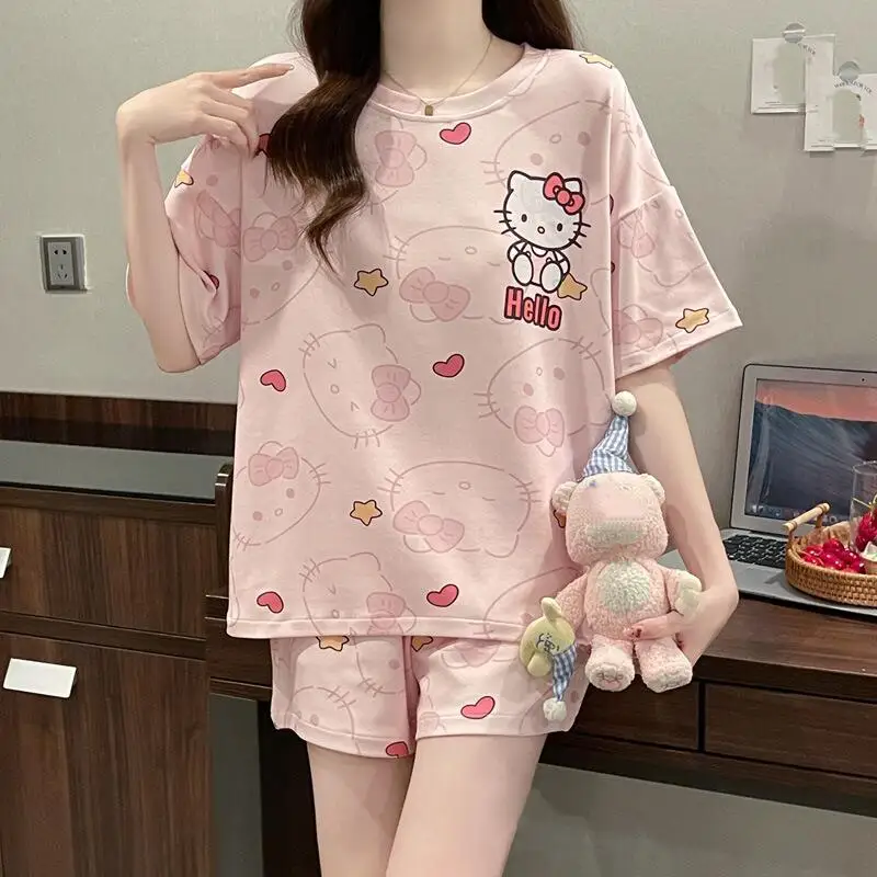 

Новый летний домашний комплект для женщин: милая молодежная пижама с коротким рукавом и шортами в стиле аниме, удобная и дышащая, для студенток