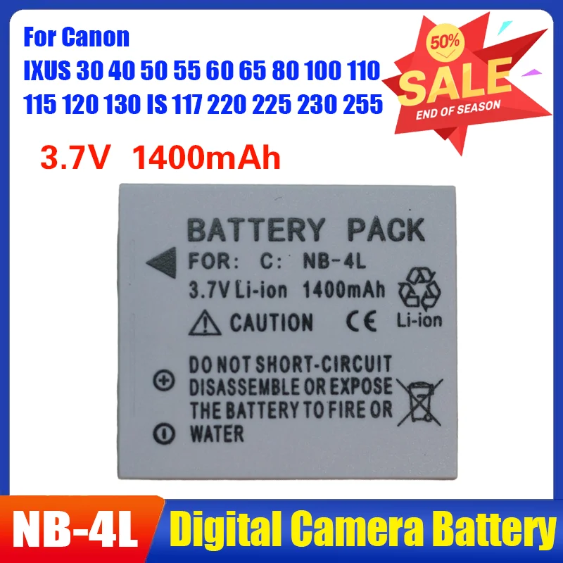 NB-4L NB4L 1400mah Battery For Canon IXUS 30 40 50 55 60 65 80 100 110 115 120 130 IS 117 220 225 230 255 NB 4LBatteries Charger