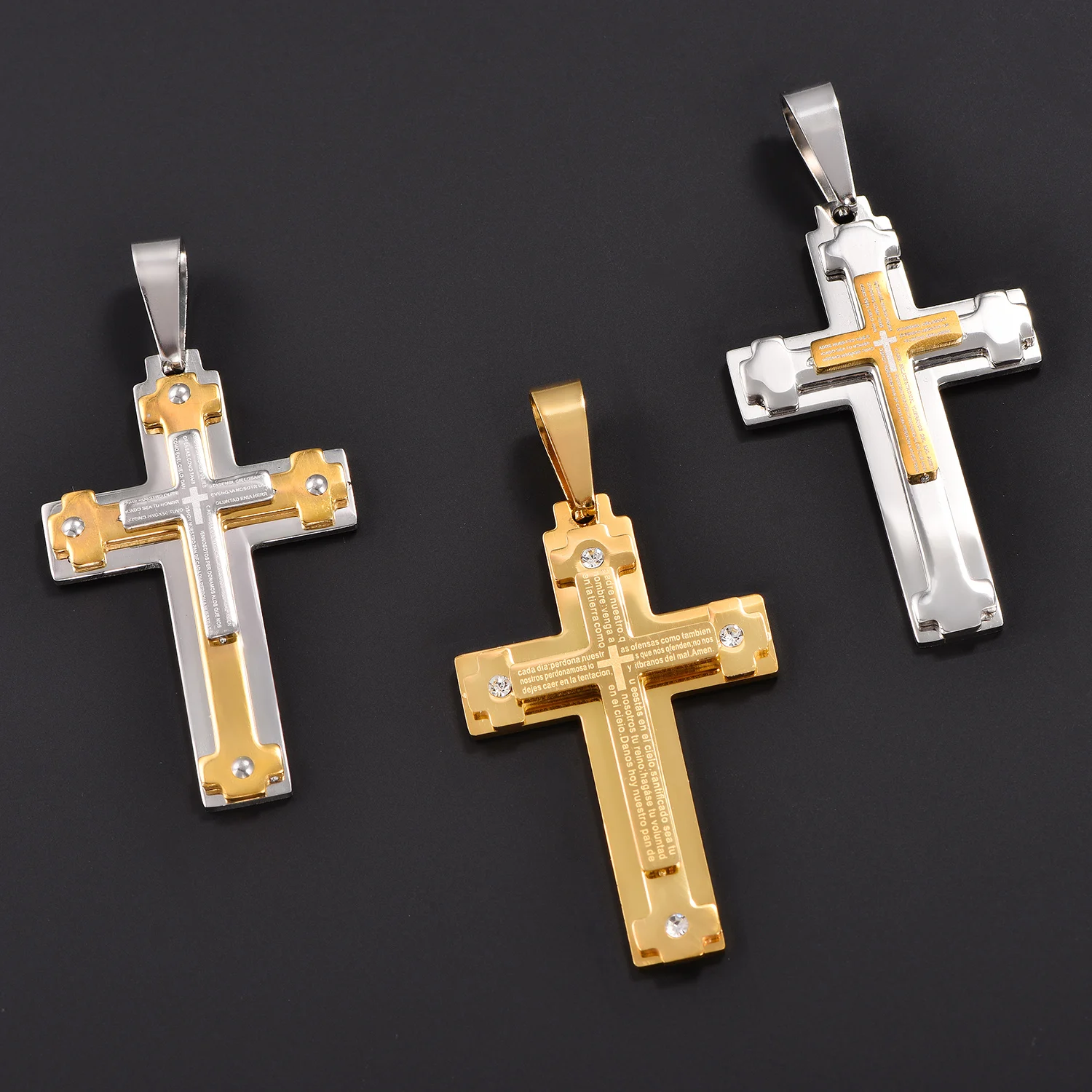 Jesus-Halskette für Männer aus Edelstahl mit Bibelkreuz-Anhänger, religiöser Zirkon-Charm-Schmuck, Gebets- und Taufgeschenk für Jungen und Männer – Detail 3