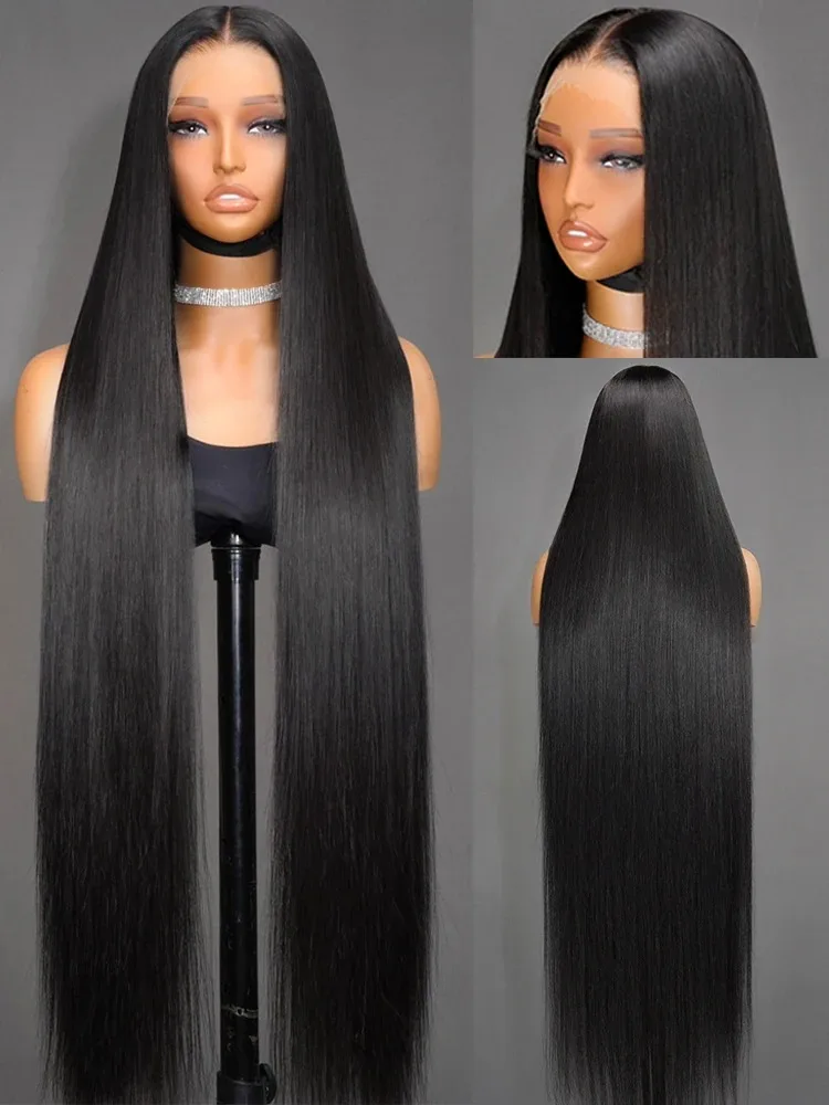 Mossily 30 42 Inch HD 13x6 Lace Frontal Wigs Human Hair Straight Black 100% Raw Wig Brazilian Preplucked Lace Front 180 Density image 4