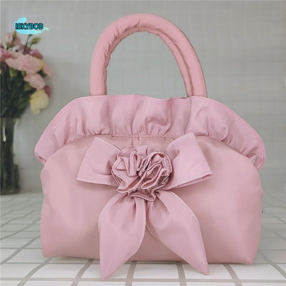 

Женская сумка Y2K с цветами и бантом, мягкая портативная готическая сумочка с цветочным декором и ручкой, дамская сумочка для ключей