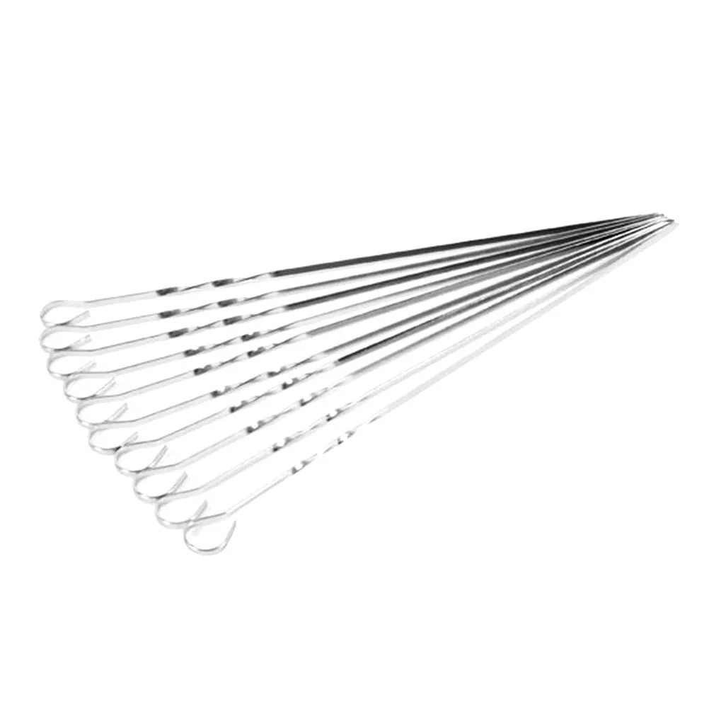 14Pcs Stainless Steel Barbecue Skewer Set Flat Bbq Sticks for Even Cooking Grill Lid Friendly Loop Handle Easy Clean