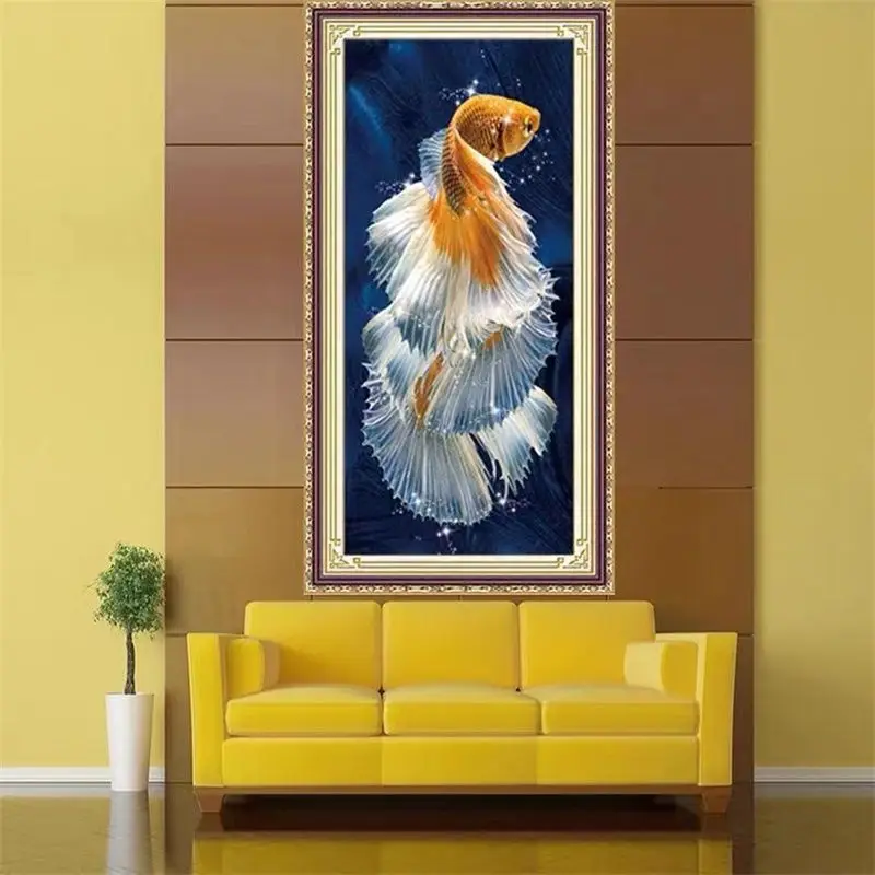 

Handmade cross stitch finished product blessing koi 2023 new living room, bedroom decoration, hanging painting landscape