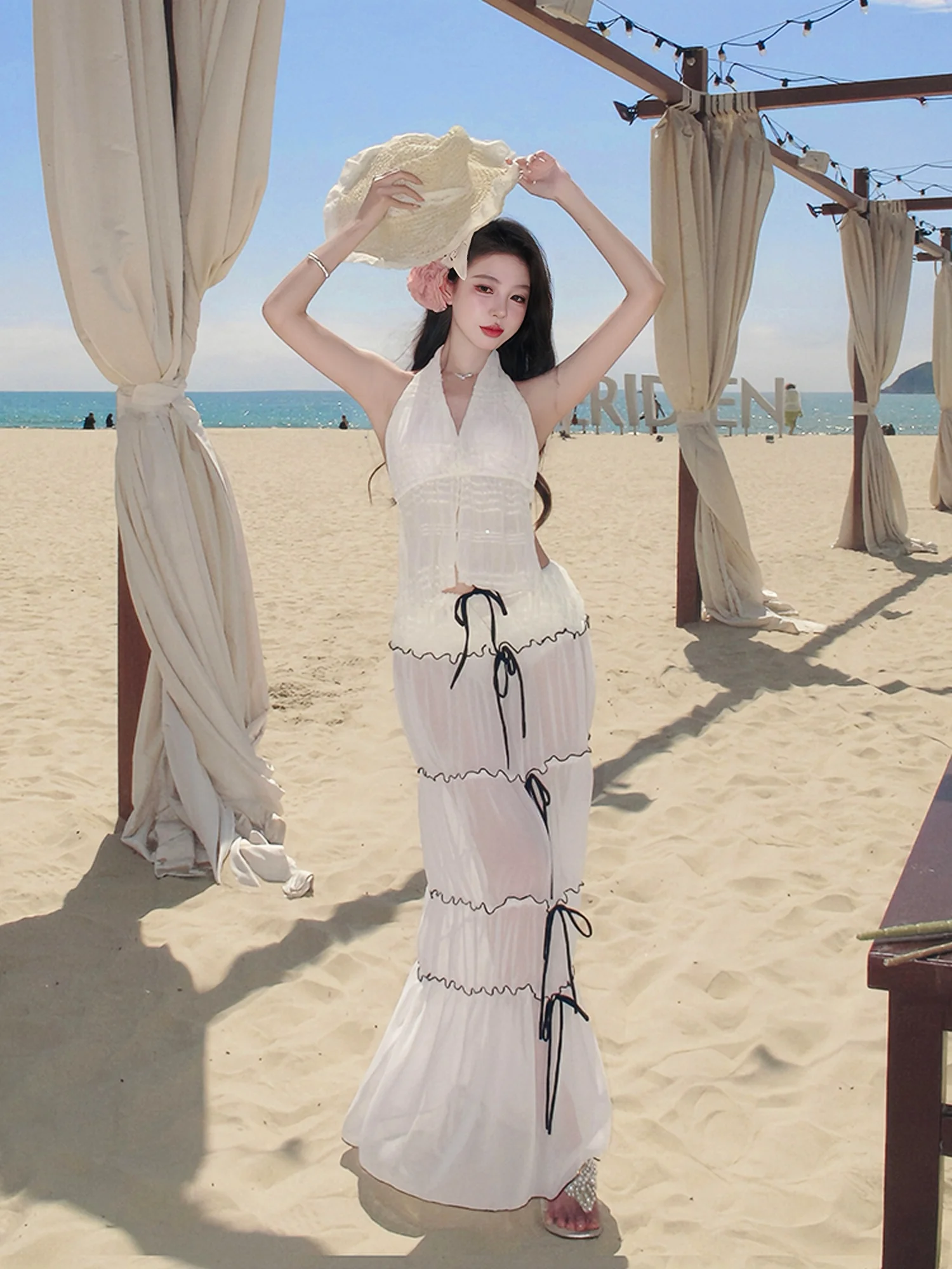 

Новое длинное бикини Xihuan для женщин: соблазнительное, для небольшой груди, тонкое, для отдыха на островах, с V-образным вырезом, из нейлонового материала