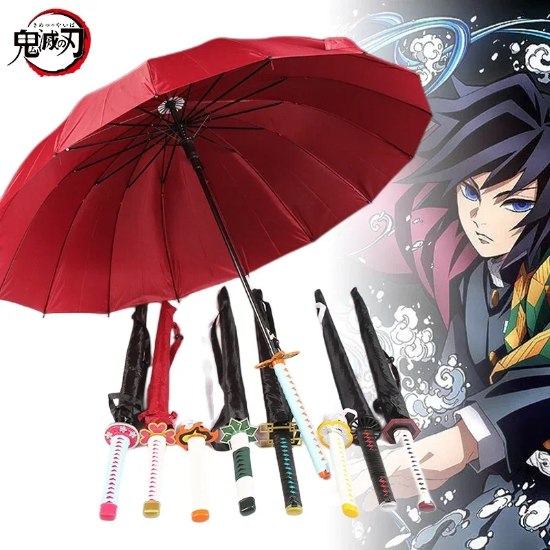 Demon Slayer Katana Umbrella Creative Long Katana Handle Umbrellas Kimetsu No Yaiba Anime Tanjirou Giyuu Samurai Sword Parasol