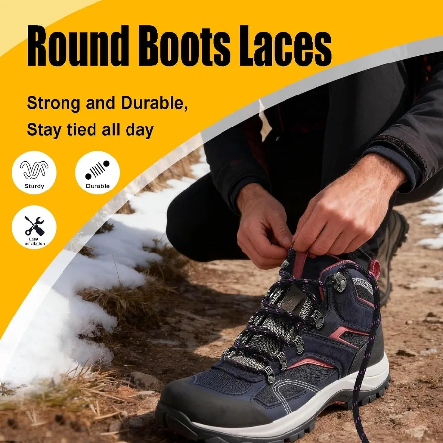 2 P أربطة أحذية سميكة مستديرة للتسلق والمشي لمسافات طويلة