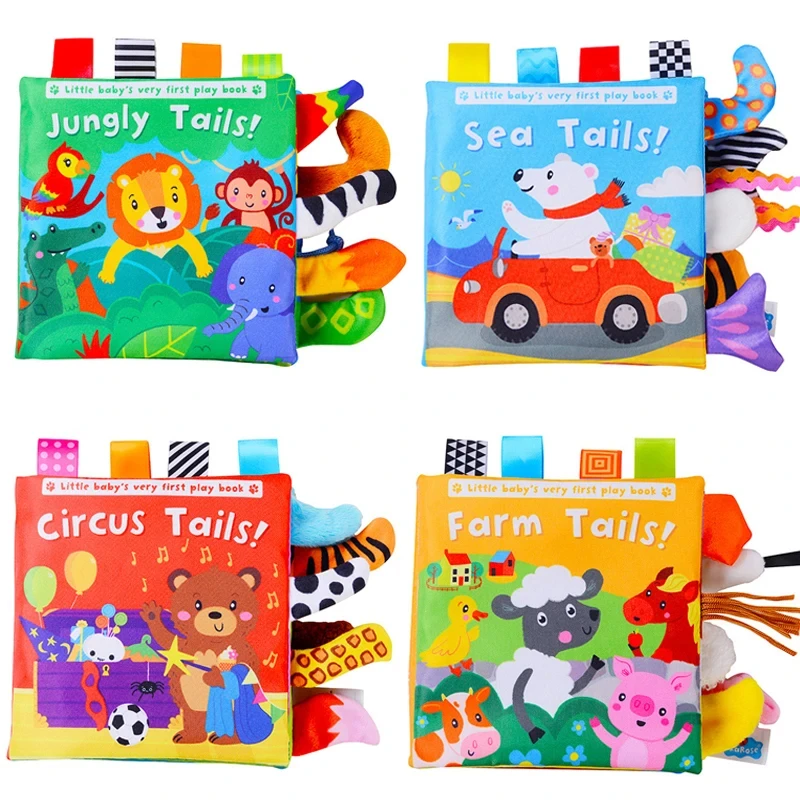 Libro di stoffa con coda di animale Libro di stoffa di carta sonora per bambini Libro di stoffa per l'educazione precoce dell'illuminazione Giocattolo per bambini di 0-1 anni