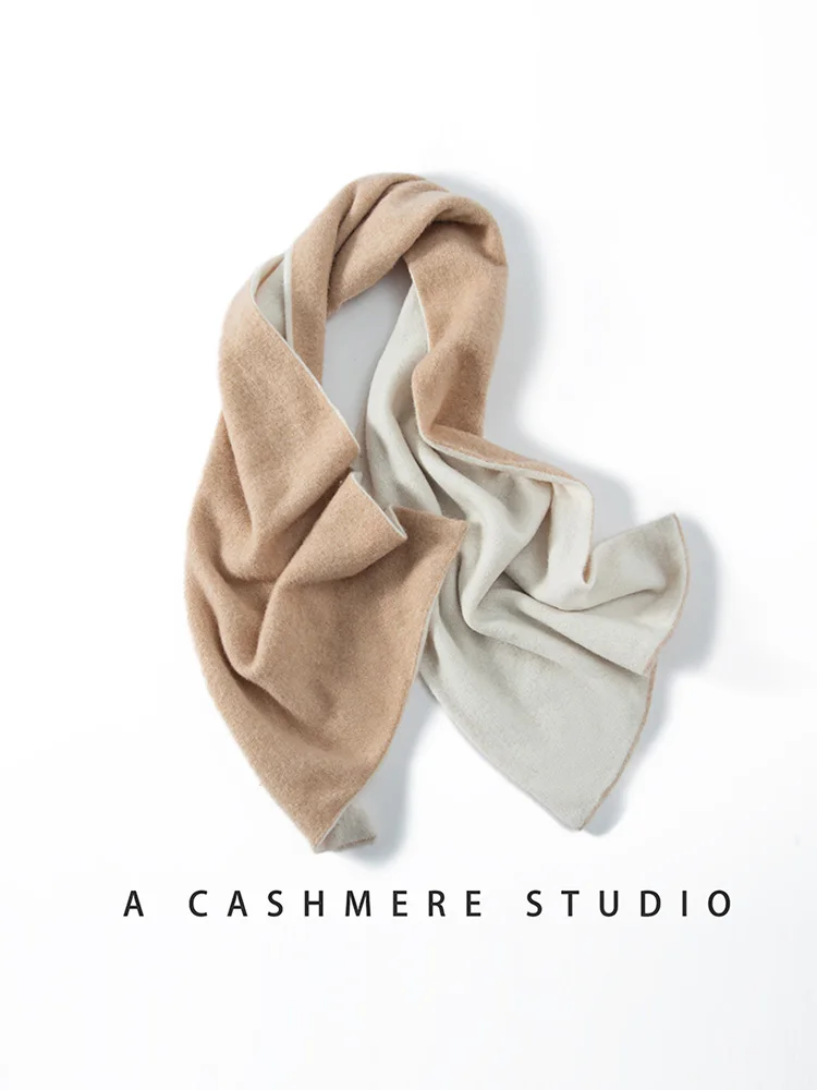 Autumn Winter Women's Cashmere Scarf Shawl Color-blocking Double-layer 100% Cashmere Knitwear Warm Skin-friendly Big Shawl Scarf