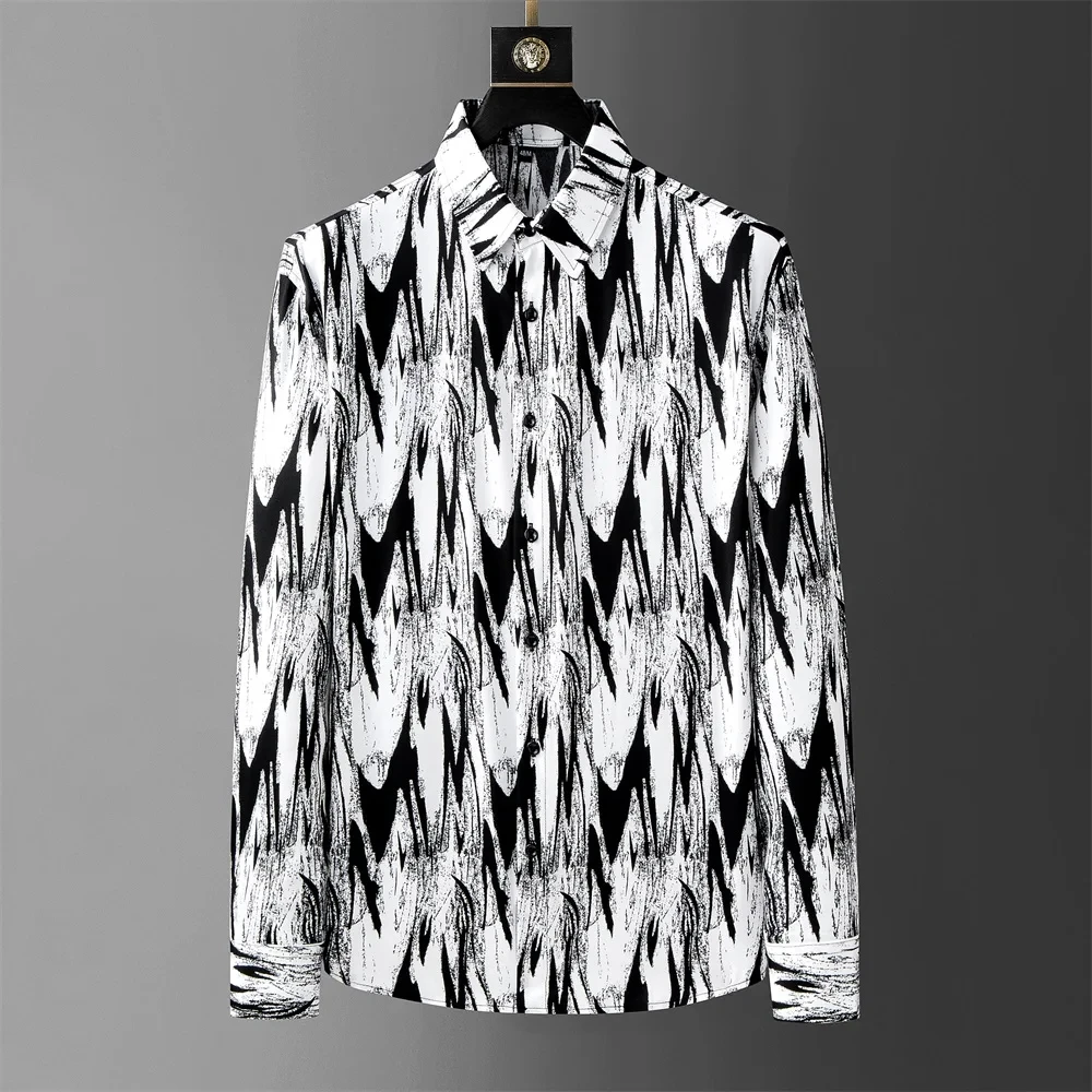 Luxury Printed Shirt Men\'s Long Sleeve Casual Shirt High Quality Fashion Popular Premium Korean Large Size Men\'s Clothing XS-6XL