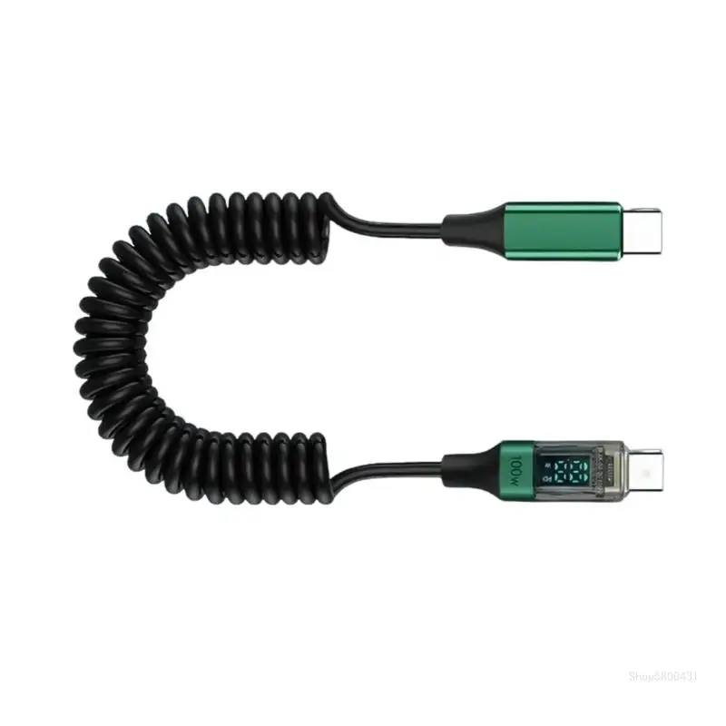 PVC USB C PD100W Data Cable with Dynamic Power Display, 100W Fast Charging Capability Retractable Cord