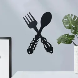 Set of 2 Black Fork and Spoon Metal Signs for Large Kitchen Rustic Decor Unique Spoon and Fork Shaped Wall Art