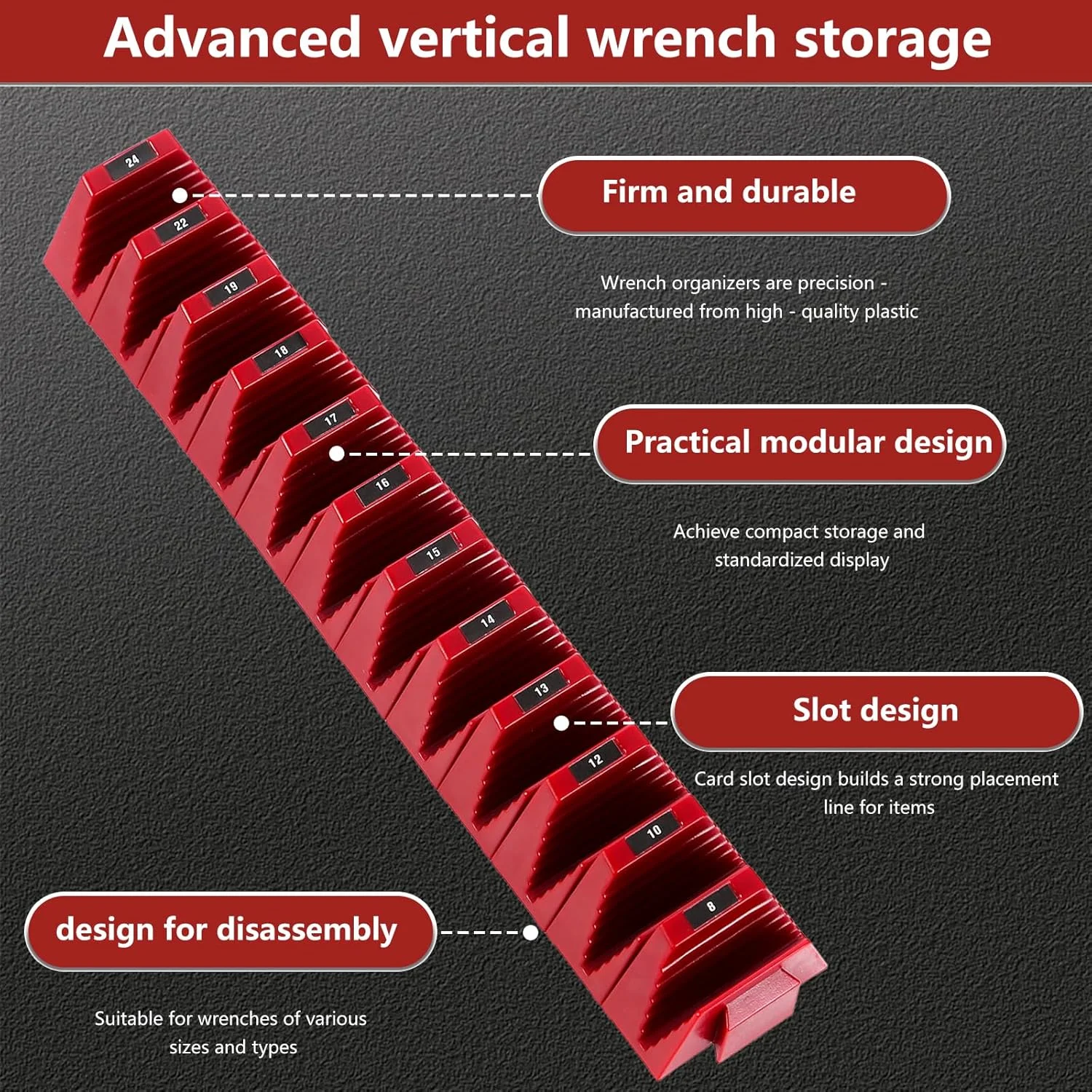 نظام وحدات منظم مفتاح الربط - 12 قطعة منظم مفتاح الربط المغناطيسي لدرج صندوق الأدوات، رف تخزين المفتاح المعياري
