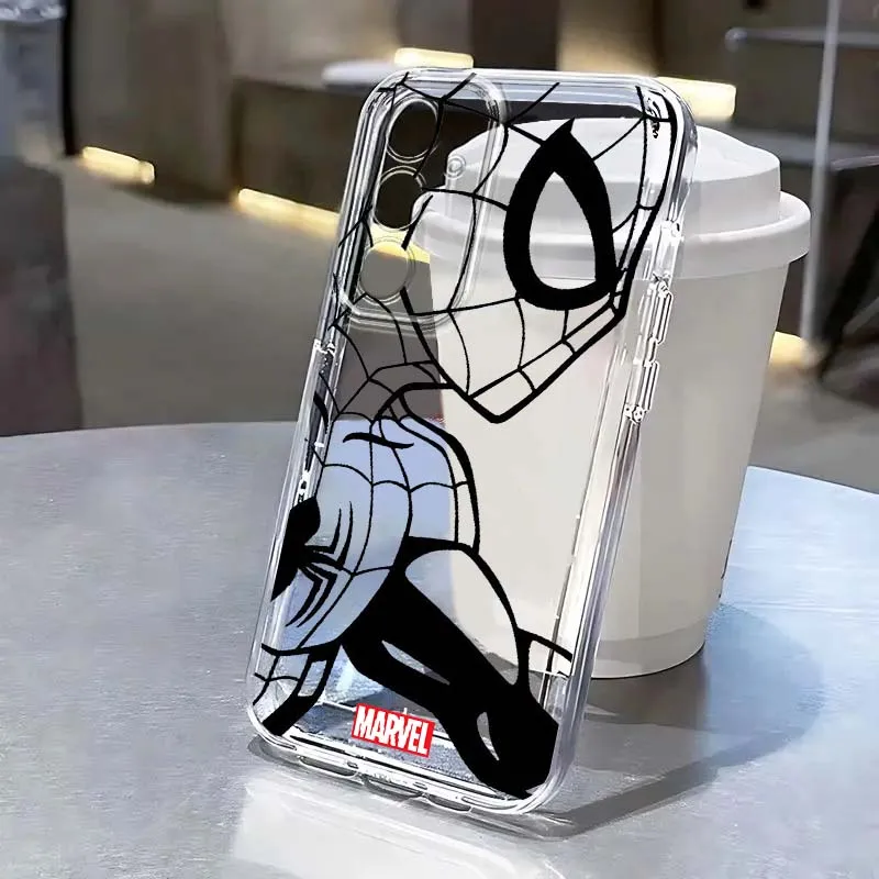 

Marvel SpiderMan Iron Man Line Phone Case For Samsung Galaxy S25 S24 S23 S22 S21 S20 Edge Plus Ultra FE 5G Transparent Cover