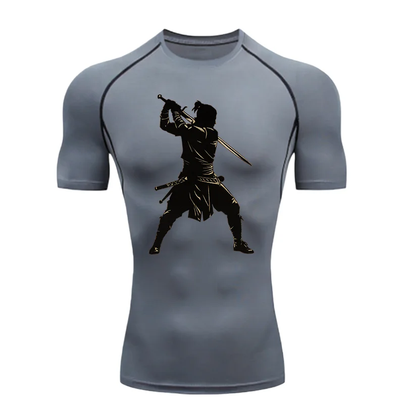 Samurai Print Men's Sports T-shirt Training Fitness Compression Shirt Gothic Pattern Sport T-Shirt Rashgard Tops Tee Short