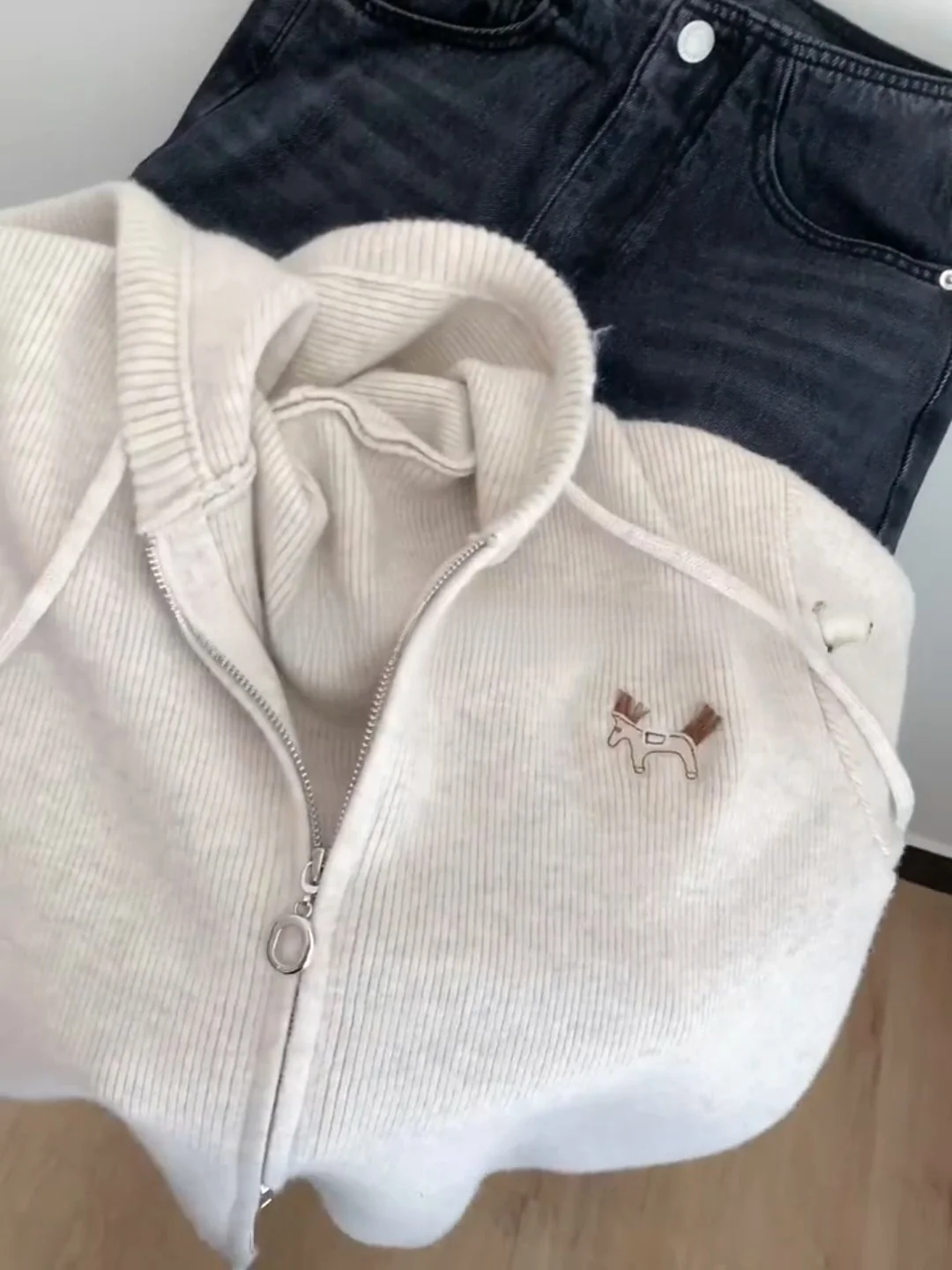 سترة بغطاء للرأس محبوكة من Laid-ba مع تصميم بسحاب مزدوج للخريف والشتاء، سترة على شكل قلب للفتيات مضادة للشيخوخة، مريحة وفضفاضة... #4