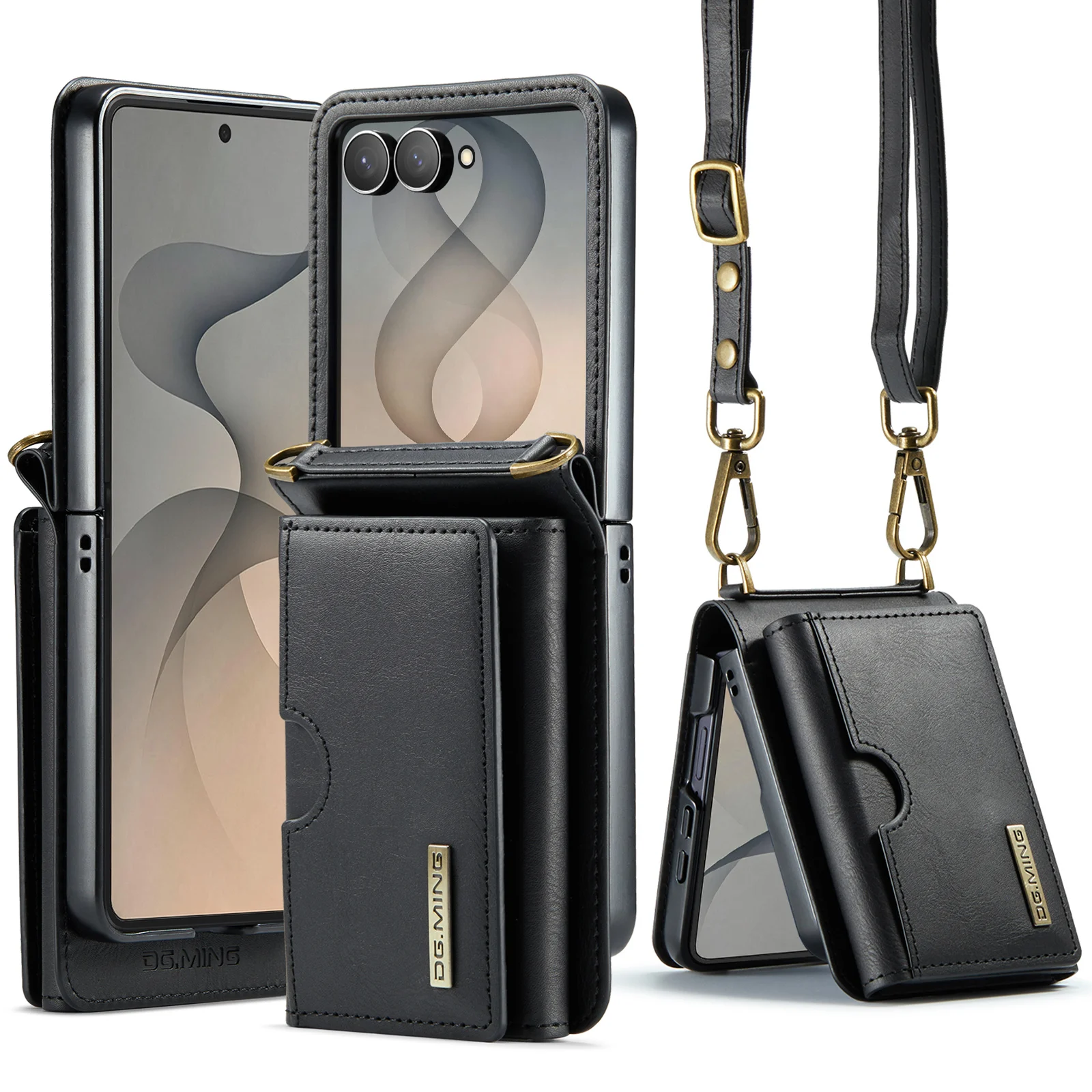 Crossbody Leather Protective Phone Case for Samsung Galaxy Z Flip 8 7 6 Flip8 Flip7 Flip6 Lanyard Wallet Card Holder Funda Cover