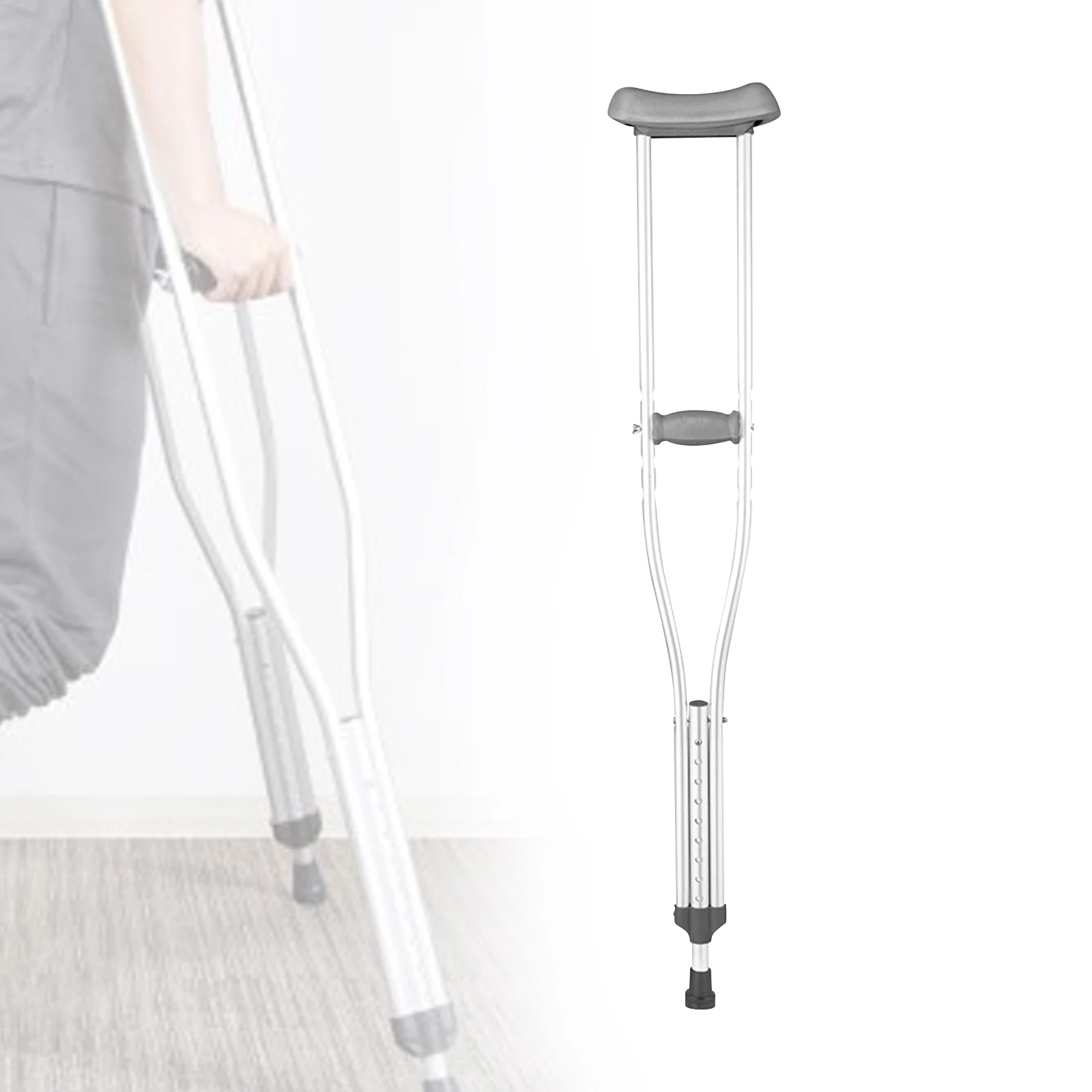 Underarm Crutch Lightweight Portable Nonslip Aluminum Walking Aid Adjustable Height for Men Women Adult Elderly Disabled People