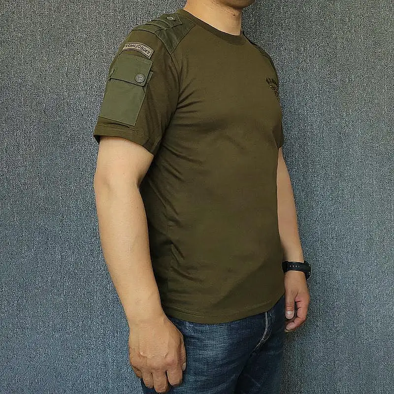 Tactical Retro Short Sleeve T Shirts Mens Graphic Patchwork Quick Dry Military Tops Outdoor Commute Special Forces T-shirts Male