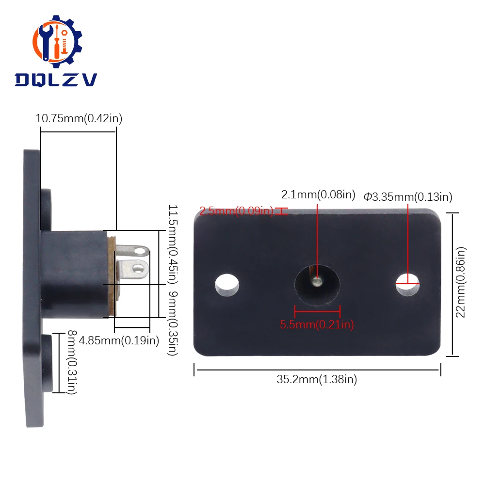 DC-019A DC Power Socket Interface With Screw Holes Black Connector 5.5X2.1mm Female Adapter Equipment Product Charging Port