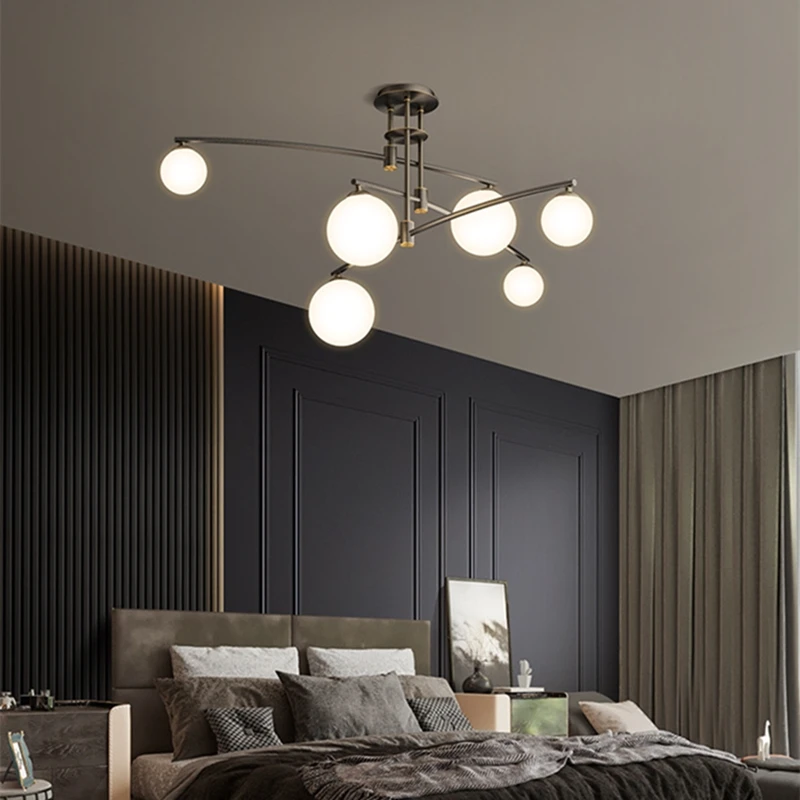 

Nordic Multiple Heads Black Gold LED Chandelier For Living Room Bedroom Cafe Shop Milky White Ball Lampshade Pendant Lights