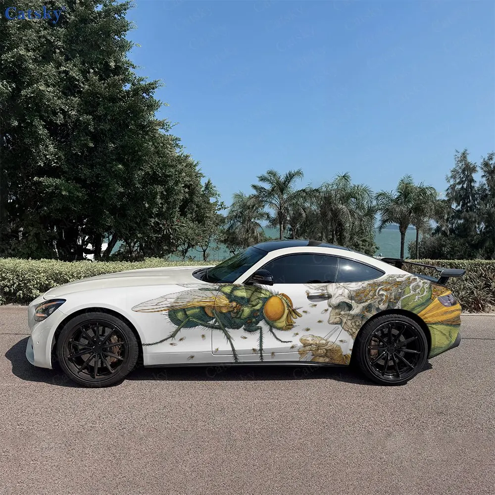 

2pcs Giant Fly Fable Painting, Durable, Fade-resistant, Enhance Vehicle Aesthetics With Bold Artistic Design Car Vinyl Wraps