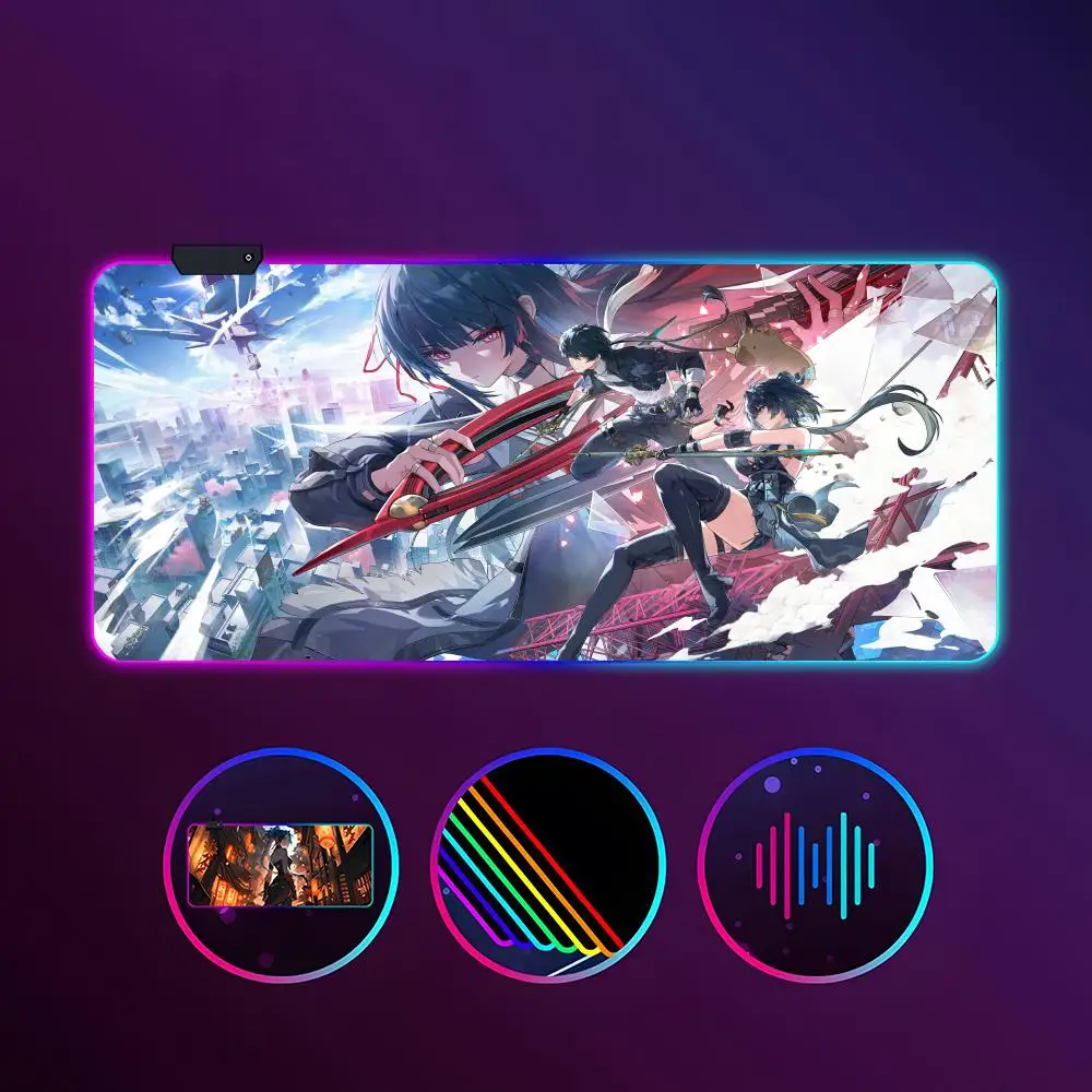 

Коврик для мыши Games Chisa Wuthering Waves RGB светящийся 900X400 мм большой настольный коврик Нескользящий очень большой игровой офисный коврик для мыши