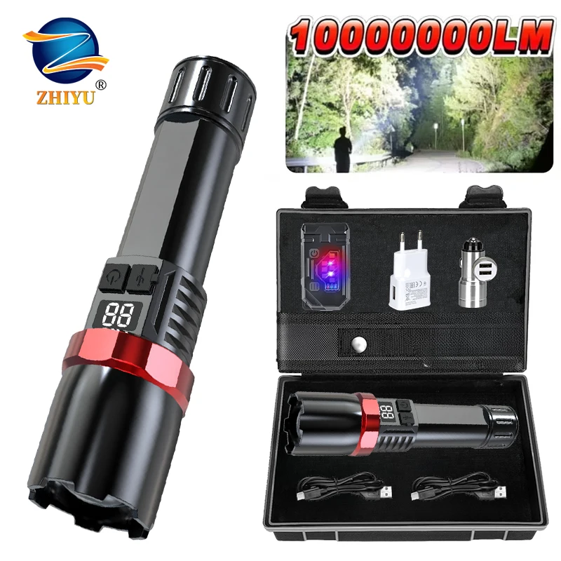

High Power LED Flashlight Powerful USB C Rechargeable Tactical Zoom Flashlight with 3 Gear Outdoor Camping Hiking Fishing Torch
