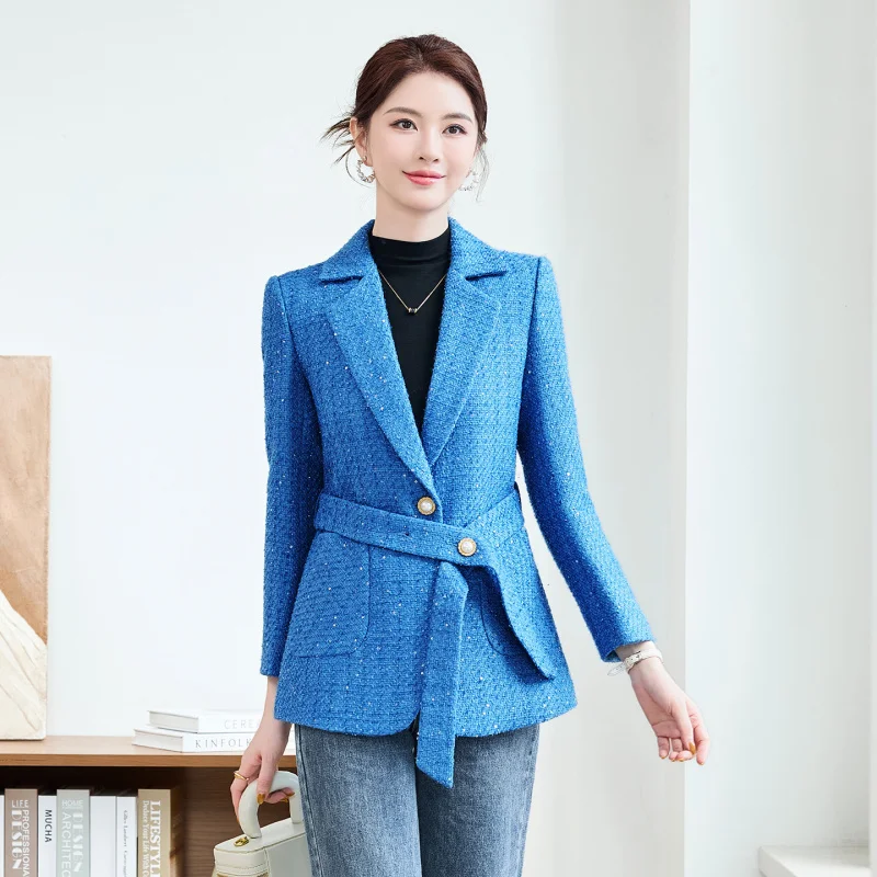 

Autumn Winter Professional Suit Jacket Long Sleeve Slim Fit Versatile Fashion Small Blazer2026New blue coat