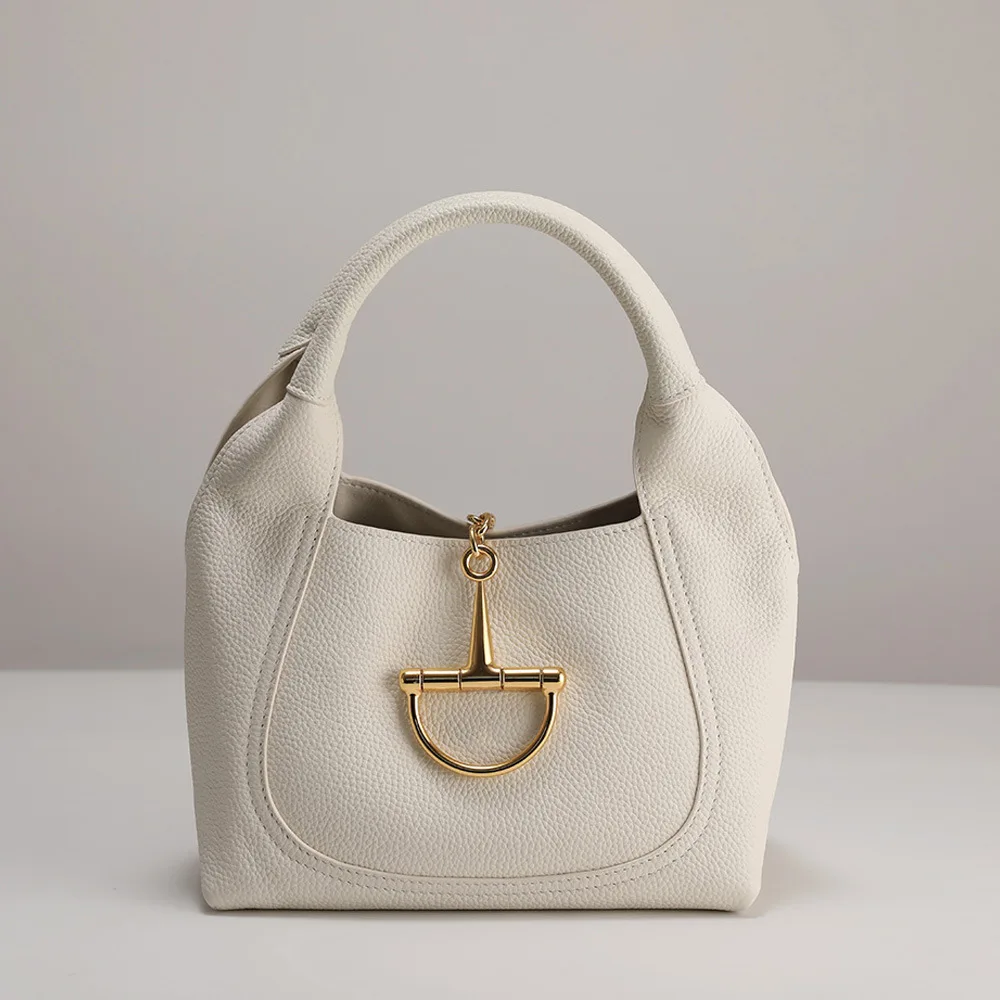 

Top Layer Togo Cowhide Ladies' Handbag Genuine Leather Horseshoe Buckle Half-moon Simple Versatile Designer Luxury Bag