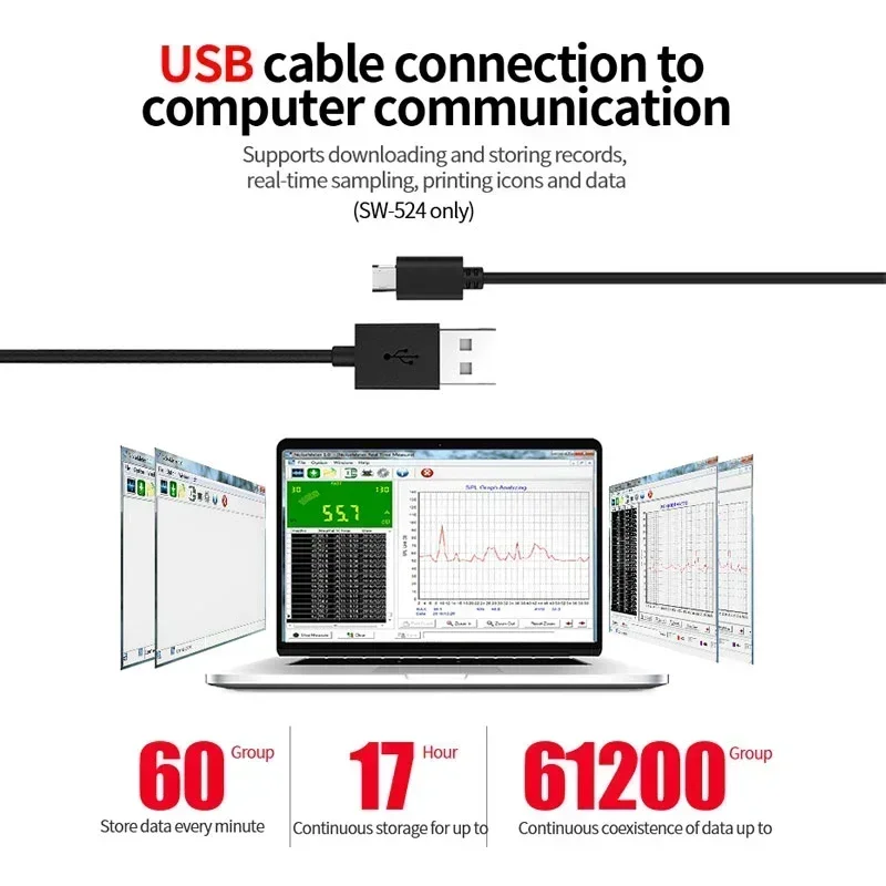 SNDWAY SW 523 524 zvuk přesný měřič 30 na 130 db detektor digitální odborný decibelimeter hluk přesný decibel měřič