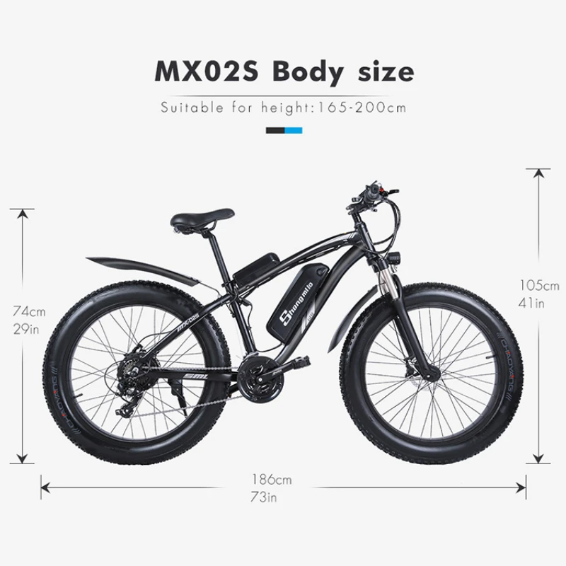 Electric Bicycle 1000w Men's Mountain E-bike 26 Inch Fat Tire Electric Bicycle Snowmobile 48V17AH Lithium Battery Electric Bike