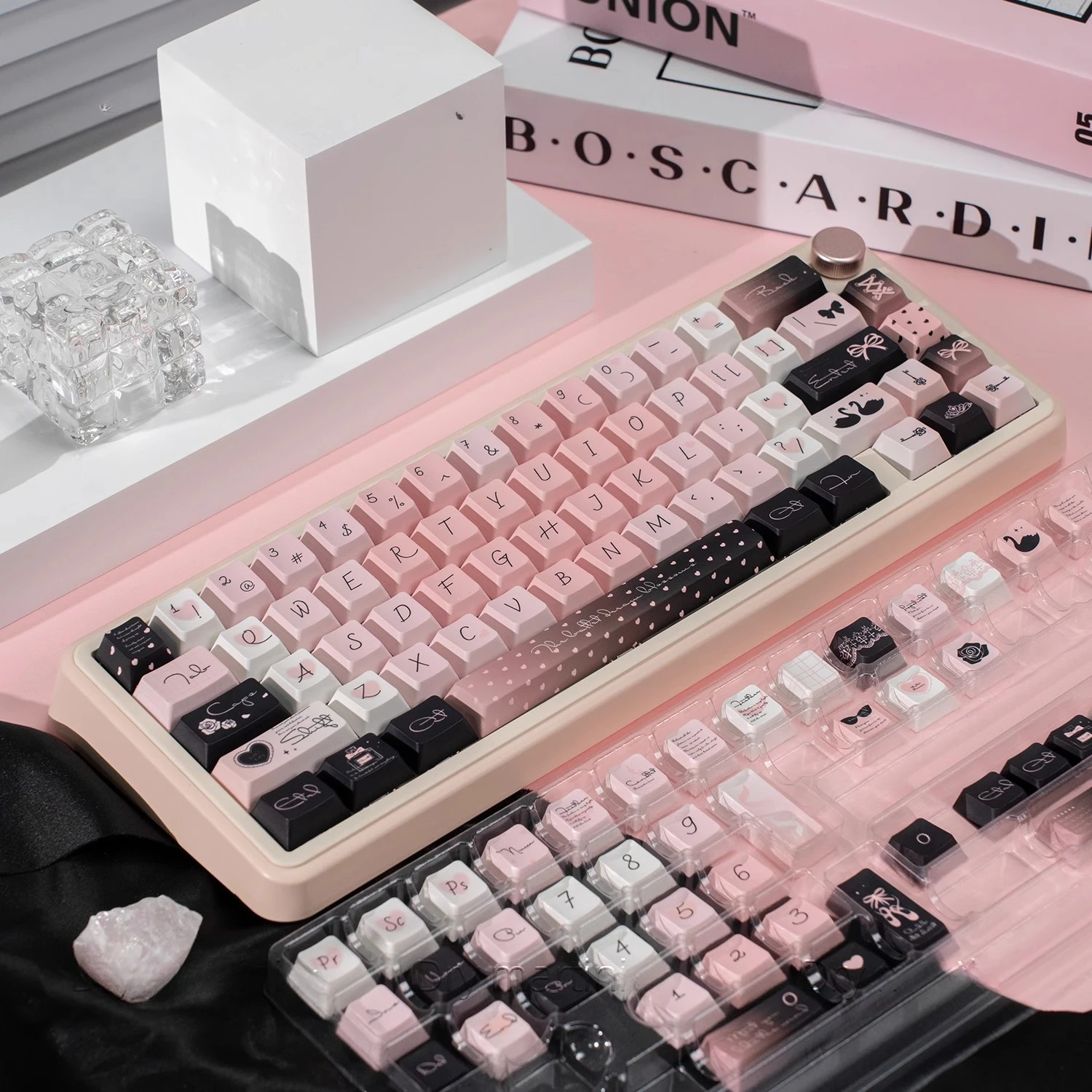 Dream Ballet Theme Keycap Set PBT Thermal Sublimation Cherry Profile Sweet Cool Black Pink Cute Keycaps for Mechanical Keyboard