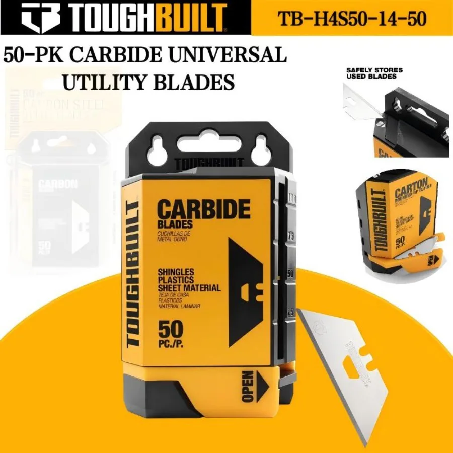 TOUGHBUILT TB-H4S50-14-50 50pcs Trapezoidal Art Knife Blades, Smart Safe Dispenser Box for Craft/Construction view 2