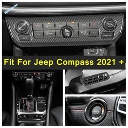 Carbon Fiber / Red Interior Parts For Jeep Compass 2021 - 2023 Car Console Gear Shift Box Panel Air AC Frame Glass Cover Trim