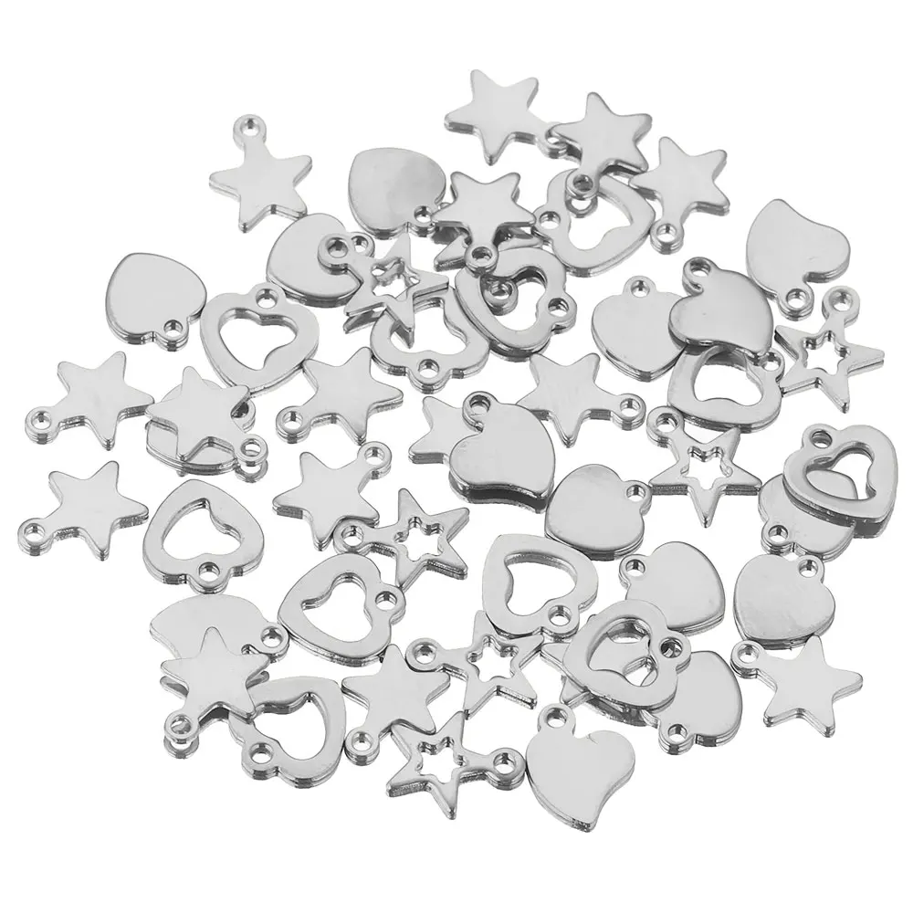 20pcs/lot Stainless Steel Gold Plated Heart Star Small Charms DIY Extend Chain Tag Jewelry Making Supplies Bulk Items Wholesale