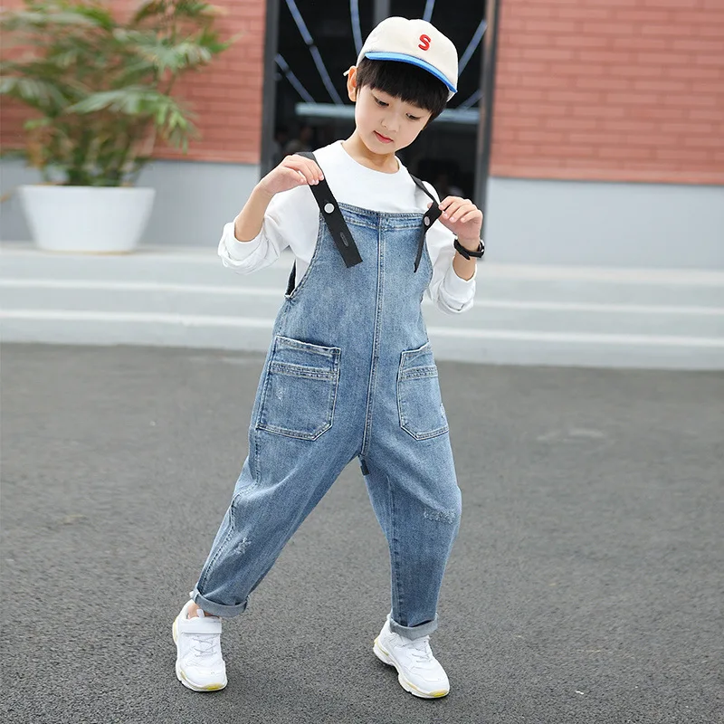 New Boys Denim Overalls Spring Summer Children Clothing Casual Kids Suspender Trousers Boys Solid Kids Jumpsuit Teenage Jeans