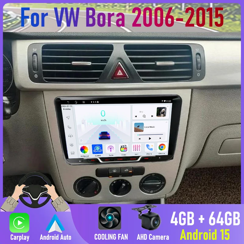 

9'' For VW Bora 2006-2015 Car Radio Carplay Car Accessories BT Navi Android 15 Auto GPS Reversing Image Stereo Google Map Wifi