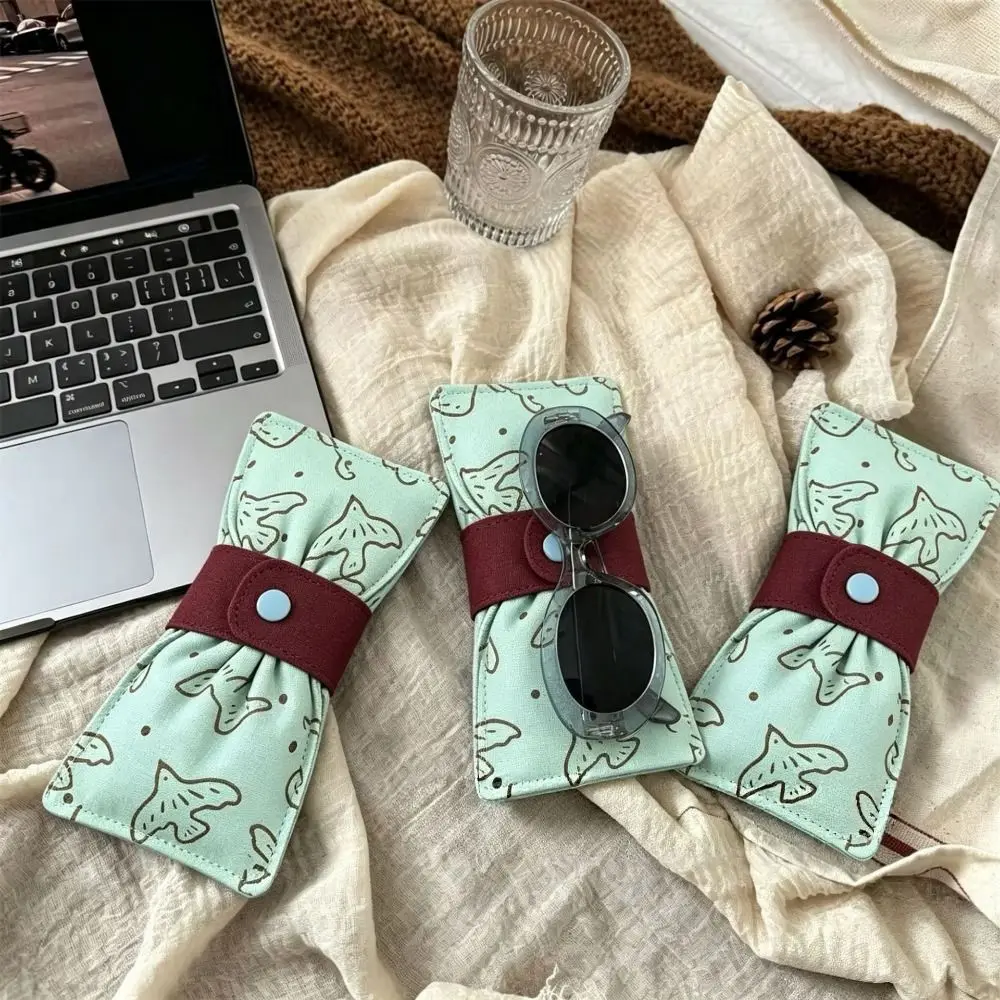 Bow Shape Wave Point Eyeglass Case Snap-button Portable Sunglasses Pouch Anti-scratch Cotton Padded Sunglasses Storage Bag