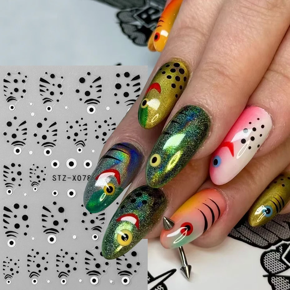 2 pçs kawaii cabeça de peixe adesivos de unhas mar peixe auto-adesivo sliders para unhas y2k oceano animais arte do prego suprimentos decoração