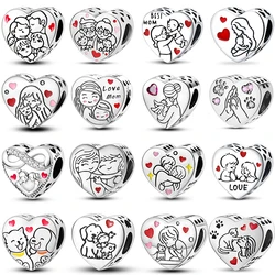 100% 925 Sterling Silver Heart Shaped Warm Family Charm Beads Fit Qikaola Original Bracelets Fine DIY Mother's Day Jewelry Gifts