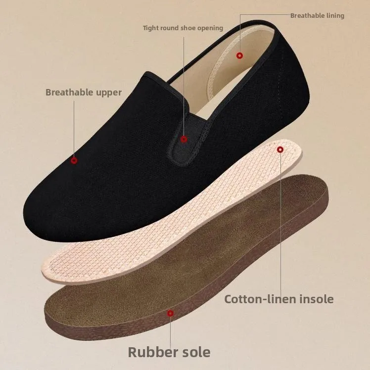 Men's Casual Shoes Black Breathable Anti-slip Beijing Cloth Shoes Summer New Style Cow Tendon Bottom Comfortable Leisure Foot...