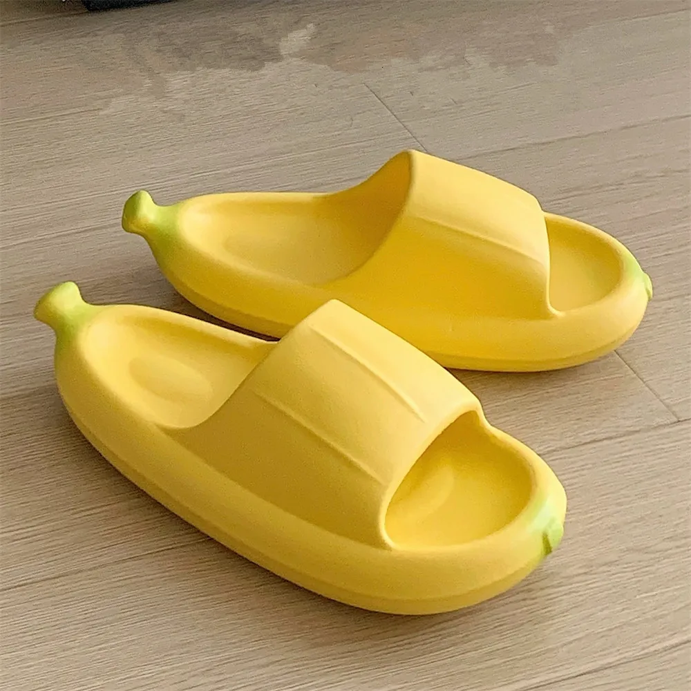 Fuuny Lovely Banana Slippers Women Anti-slip Eva Soft Thick Sole Sandals Bathroom Slipper Female 2023 Summer Fruit Shoes