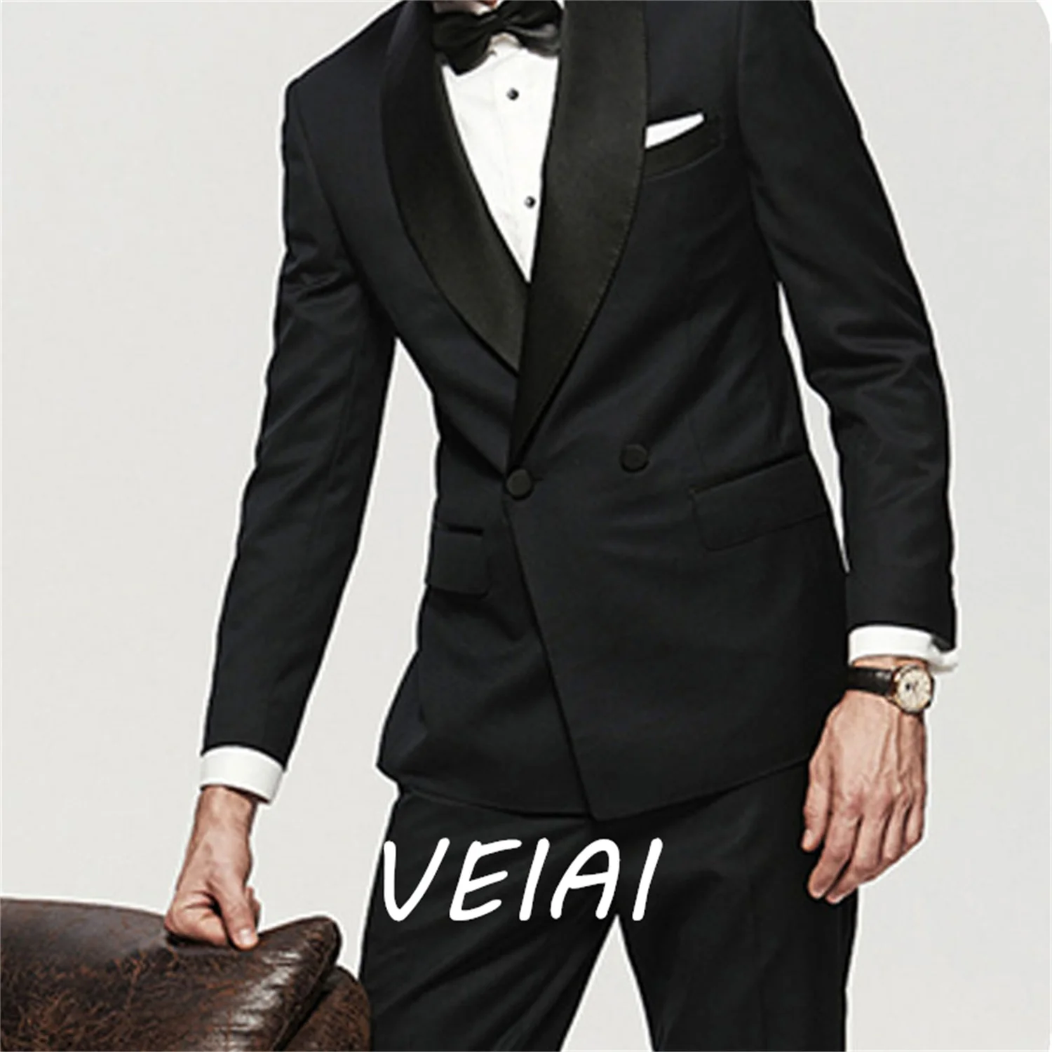 

CustomizedDouble Breasted Black Men Suit 2 Piece Slim fit Formal Wedding Groom Tuxedos Man Fashion Clothes Jacket with Pants Cos
