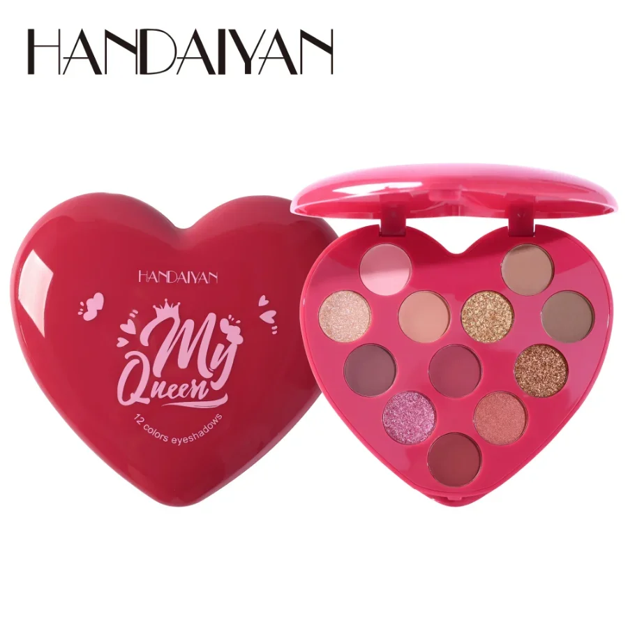 12 Colors Heart Eye Shadow Pans Metallica Glitter Eye Shadow Plate Golden Brown Makeup Color Shine Eye Shadow Box