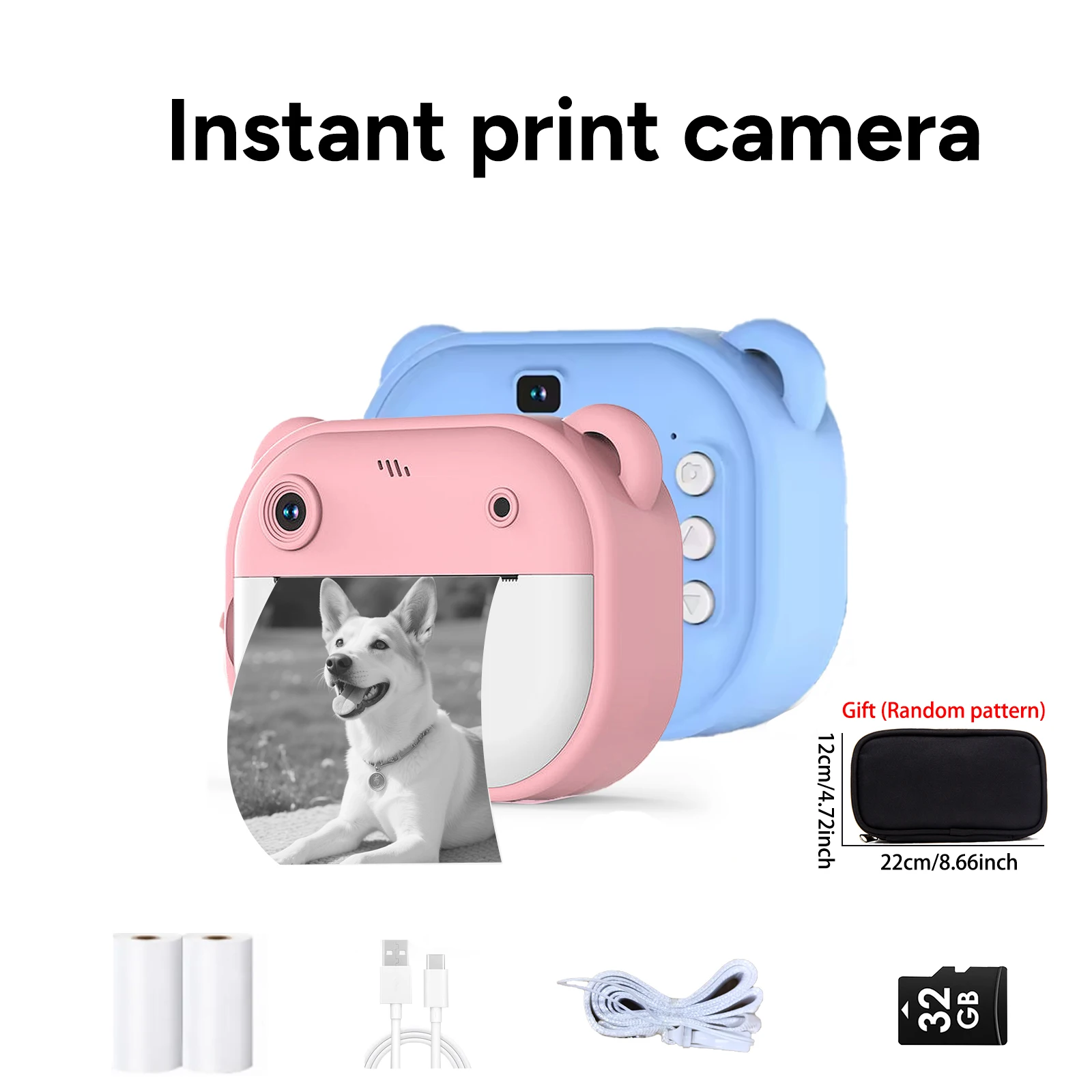 Digital Kids Instant Printing Camera 1080P Portable Video Recorder Printing Camera with Game Toys+32G Memory Christmas Gift