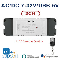 EWeLink WIFI Smart Switch DC 12V 24V 32V Module 2 Channel Relay Receiver 2.4GHz Remote Control Work with Alexa,for Gate Door Led